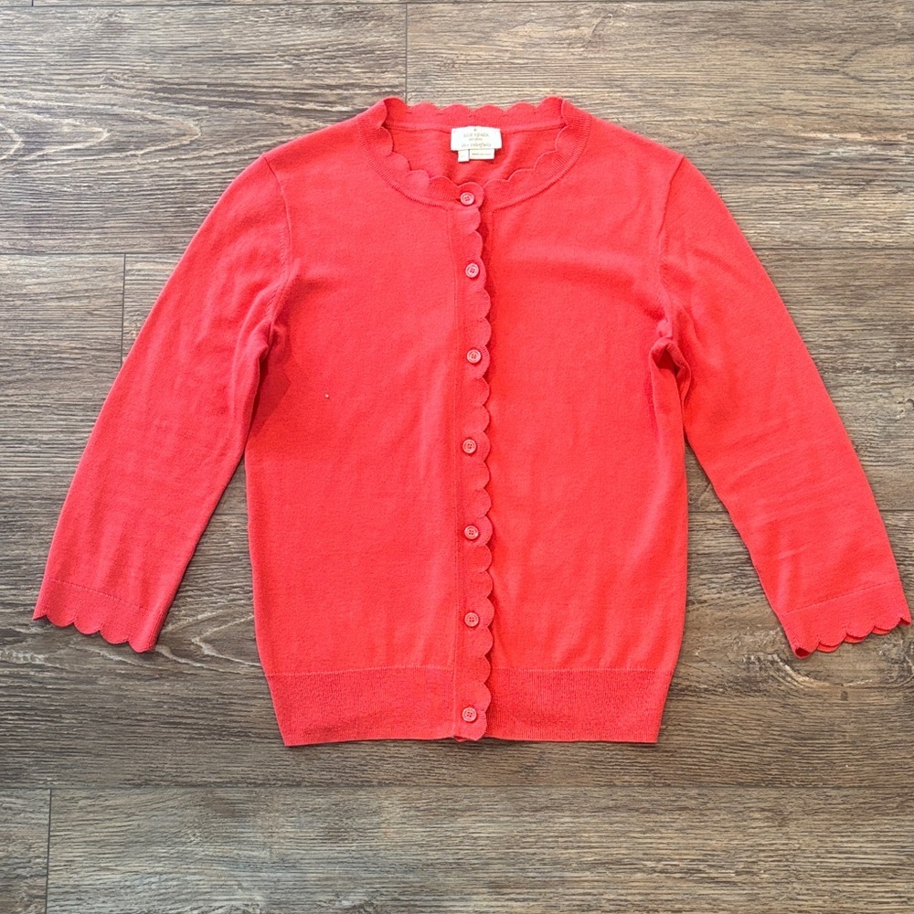 Kate Spade Silk/Cotton Scalloped Trim Button Up Cardigan Sweater Women's Size XS